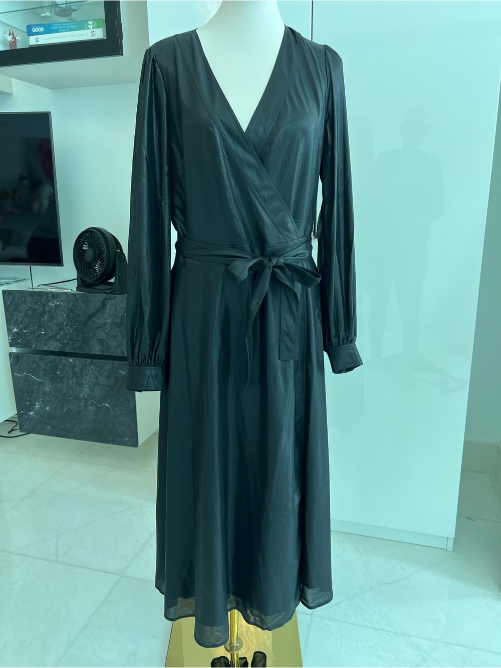 Polo by Ralph Lauren Black Wrap Midi Dress with Self-Tie